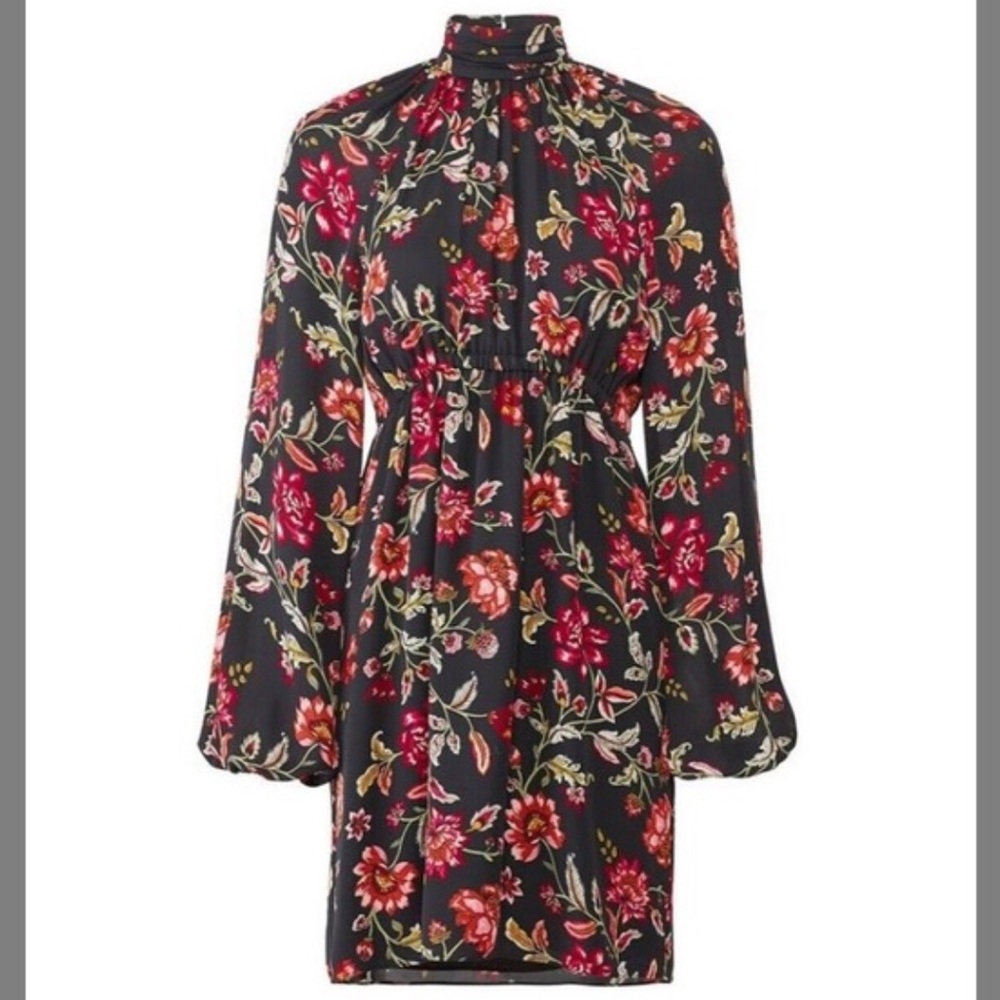 New! A.L.C. 100% Silk Nadia Floral Black Mock Neck Pink Long Sleeve Dress Size 2